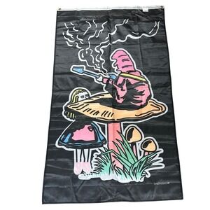 Vintage Wonderland Flag Tapestry 1997‎ AADP Art Black Alice Mushroom Design